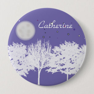 Nachthimmelmond und Sternenbäume Silhouette Art Button
