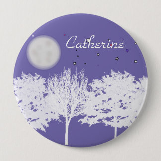 Nachthimmelmond und Sternenbäume Silhouette Art Button