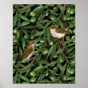 Nachtigales im Olivenbaum 3 Poster
