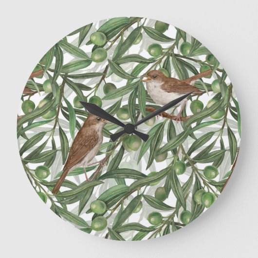 Nachtigales im Olivenbaum Große Wanduhr (Vorderseite)