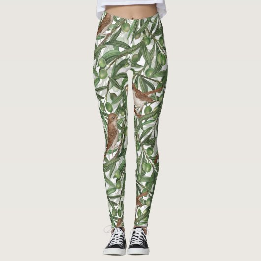 Nachtigales im Olivenbaum Leggings (Vorderseite)