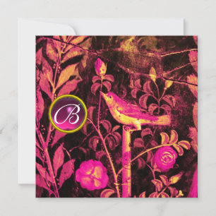 NACHTIGALL MIT ROSEN MONOGRAMM, Rosa Schwarz Gelb Einladung