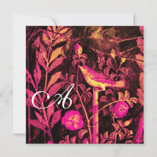 NACHTIGALL MIT ROSEN MONOGRAMM, Rosa Schwarz Gelb Einladung