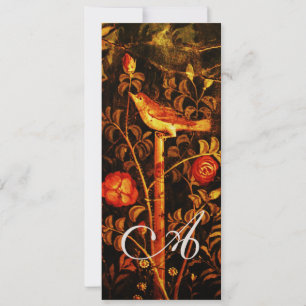 NACHTIGALL MIT ROSEN MONOGRAMM, Rot Schwarz Gelb Einladung