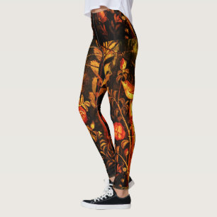 NACHTIGALL,ROSEN Rot Gelbe Blätter Schwarzes Flora Leggings