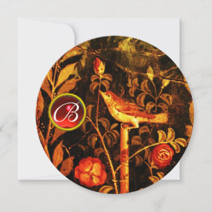 NACHTIGALL UND ROSEN MONOGRAMM, Rot Schwarz Gelb Einladung