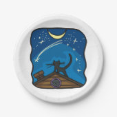 Nachtkatze auf einem Dach Pappteller (Vorderseite)