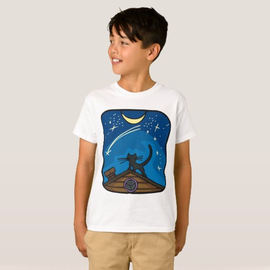 Nachtkatze auf einem Dach T-Shirt (Vorne ganz)