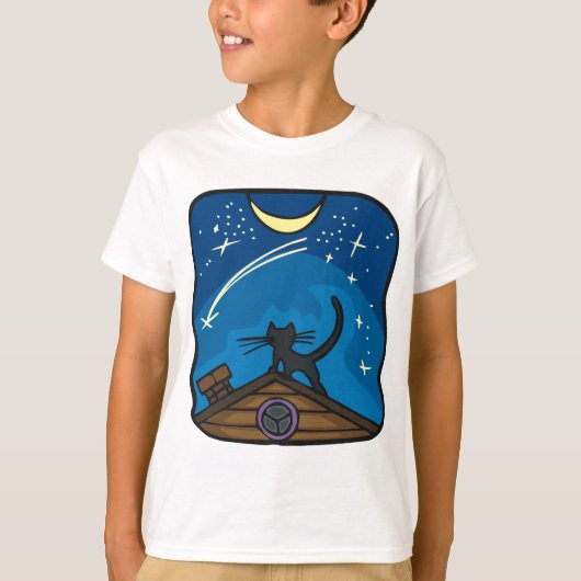 Nachtkatze auf einem Dach T-Shirt (Vorderseite)