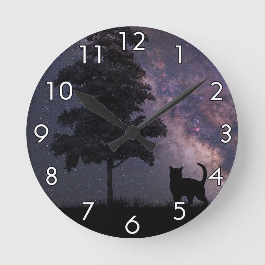 Nachtkatze Runde Wanduhr (Vorderseite)