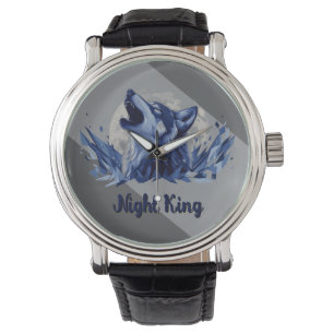 Nachtkönig - Howling Wolf mit Mond Armbanduhr