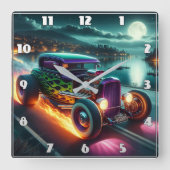 Nachtkreuzfahrt im klassischen frisierte Auto Quadratische Wanduhr (Vorderseite)