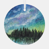 Nachtlandschaft Wasserfarbe, Milchstraße Ornament Aus Glas (Rückseite)