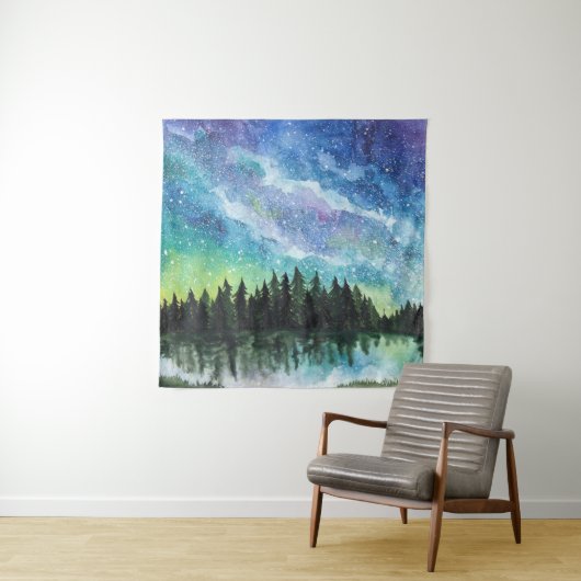 Nachtlandschaft Wasserfarbe, Milchstraße Wandteppich (Beispiel)