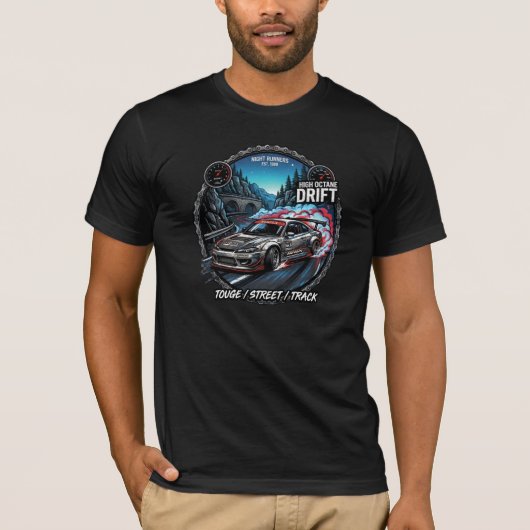 Nachtläufer High-Octane-Touge-Drift-JDM-Grafik T-Shirt (Vorderseite)