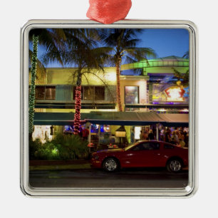 Nachtleben am Ocean Drive, South Beach, Miami Ornament Aus Metall