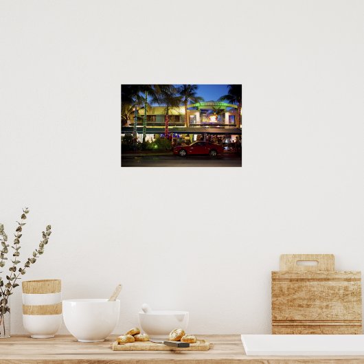 Nachtleben am Ocean Drive, South Beach, Miami Poster (Küche)