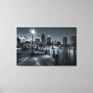 NachtLeinwand Boston-Hafen-B&W Leinwanddruck