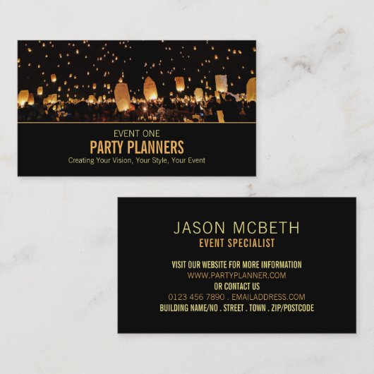 Nachtleuchten, Party-Veranstaltungsplaner Visitenkarte (Vorne/Hinten)