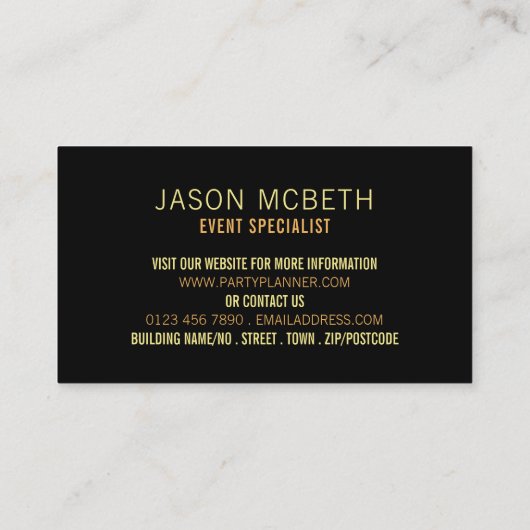 Nachtleuchten, Party-Veranstaltungsplaner Visitenkarte (Rückseite)