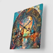 Nachtliche asiatische Silhouetten im Mondlicht Quadratische Wanduhr (Winkel)