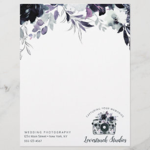 Nächtliche Blumen-Aquarell Navy Eigenes Logo Briefbogen