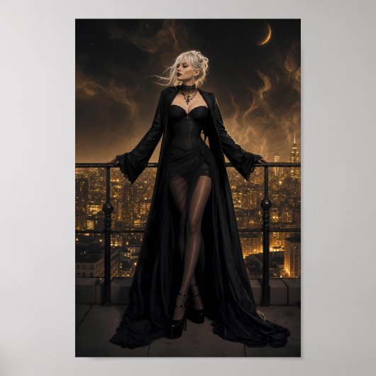 Nächtliche Gothic-Eleganz Skyline Poster (Vorne)