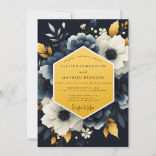 Nachtliche Hochzeit mit Navy Ringelblume Einladung