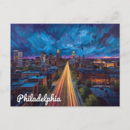 Nächtliche Stadtansicht von Philadelphia PA Postkarte