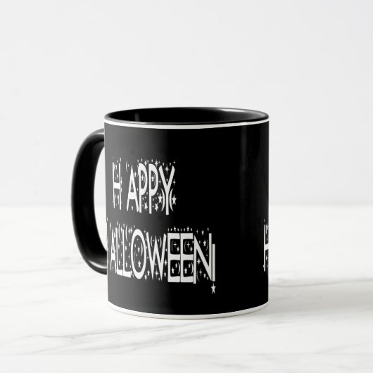nächtlicher Happy Halloween Text Tasse (Vorderseite Links)