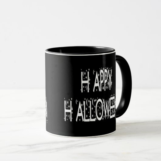 nächtlicher Happy Halloween Text Tasse (VorderseiteRechts)