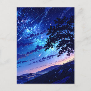Nächtlicher Himmel - Kunststil der Landschaftsillu Postkarte