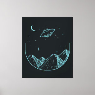 Nachtlicher UFO-Himmel über Bergen Leinwanddruck