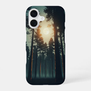 Nächtlicher Vintage-Wald unter dem Mond iPhone 16 Hülle