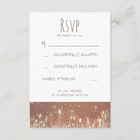 Nachtlicht Glühwürmchen Rustikale Hochzeit RSVP Karte (Vorderseite)