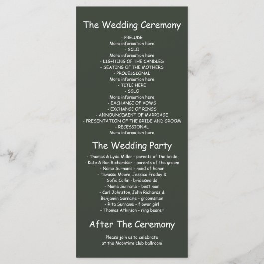 Nachtlicht Hochzeitsprogramme skurrile Karten (Rückseite)