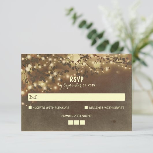 Nachtlicht Rustikale Hochzeitskarten RSVP Karte (Stehend Vorderseite)