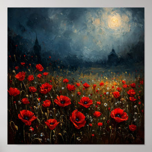 🌙 Nachtmohnfeld unter Mondlicht - Traumkunst Poster