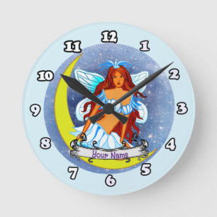 Nachtmond Fee Runde Wanduhr