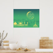 Nachtmubarak-Schrift mit Moschee Poster (Küche)