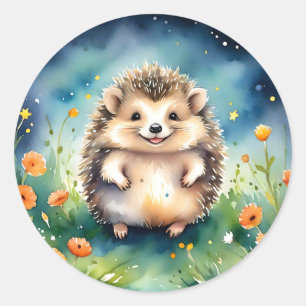 NachtNiedlicher Igel mit Blume Runder Aufkleber