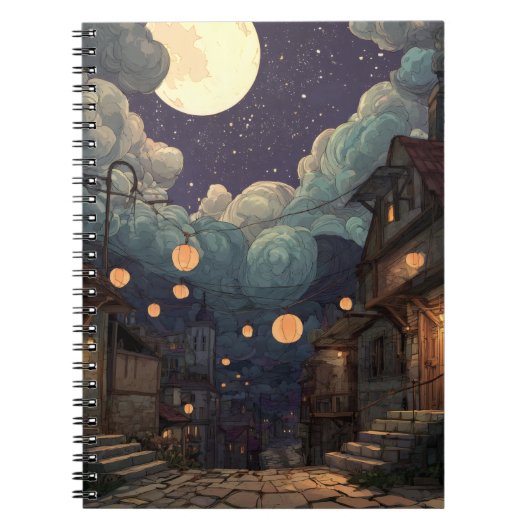 NachtNotebook Moonlit Lantern Village Notizblock (Vorderseite)