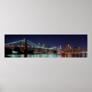 Nachtpanorama der Brooklyn Bridge Poster