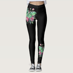 Nachtpfauenauge und Blumen Leggings