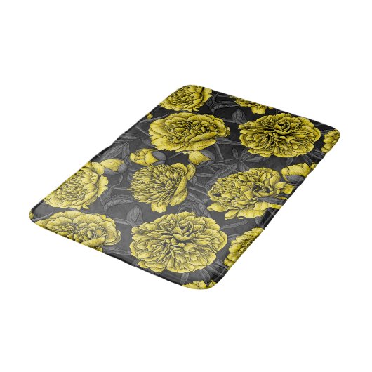 Nachtponygarten in Gelb und Grau Badematte (Schrägansicht)