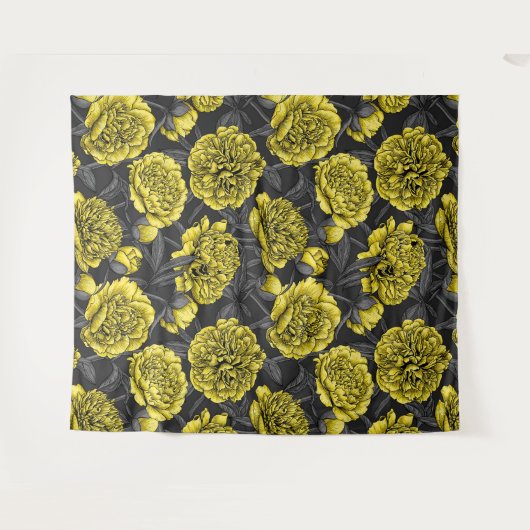 Nachtponygarten in Gelb und Grau Wandteppich (Vorderseite (Horizontal))