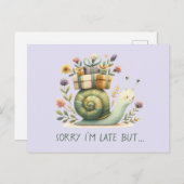 Nachträglich zum Geburtstag- Schnecke mit Geschenk Postkarte (Vorne/Hinten)