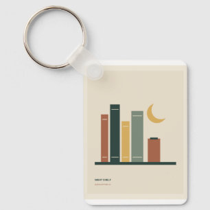 Nachtregal Minimale Bücher und Halbmond Schlüsselanhänger