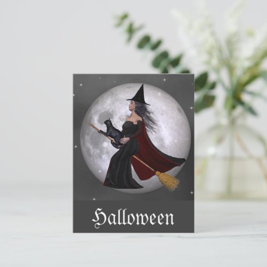 Nachtreiten :: Hexen und ihre Katze reiten in der Postkarte (Stehend Vorderseite)