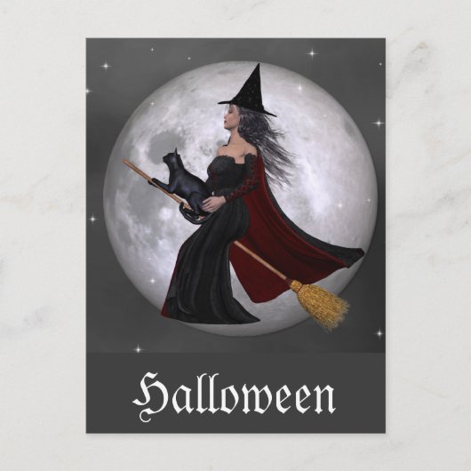 Nachtreiten :: Hexen und ihre Katze reiten in der  Postkarte (Vorderseite)